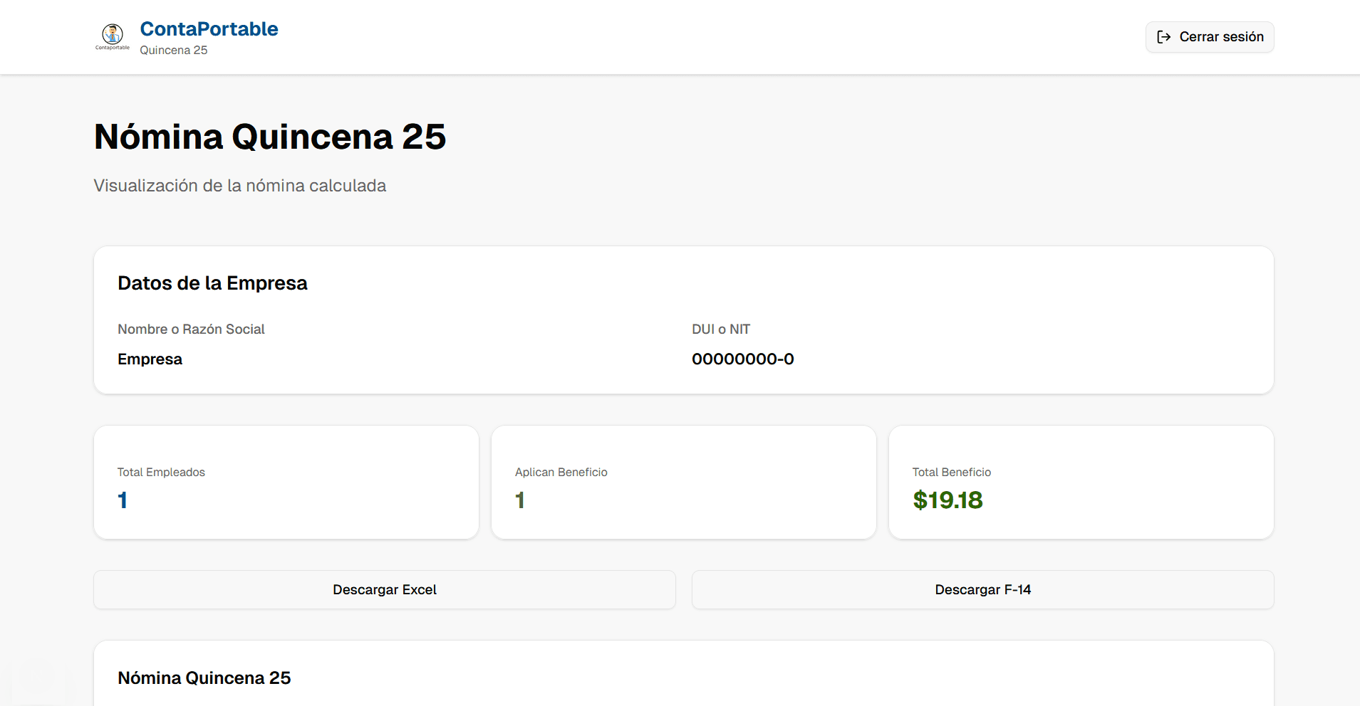 Nómina Quincena 25 - ContaPortable